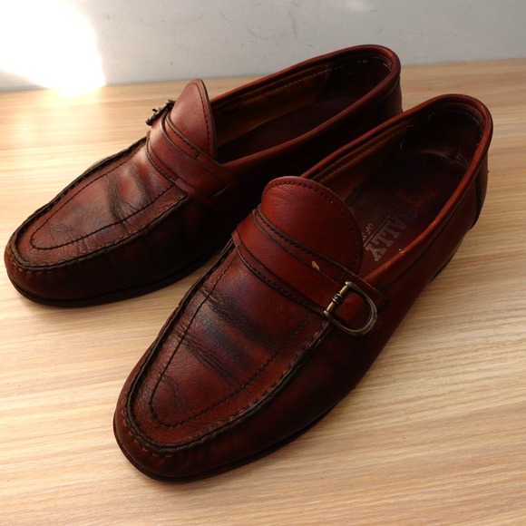 Vintage Bally Loafers Men 9 M Chestnut Brown Leather Buckle Moc Switzerland FLAW main image 10